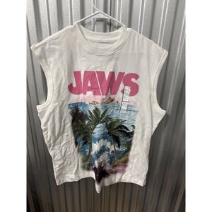 Men's White Jaws Movie Muscle Tee Large NWT Brand NEW